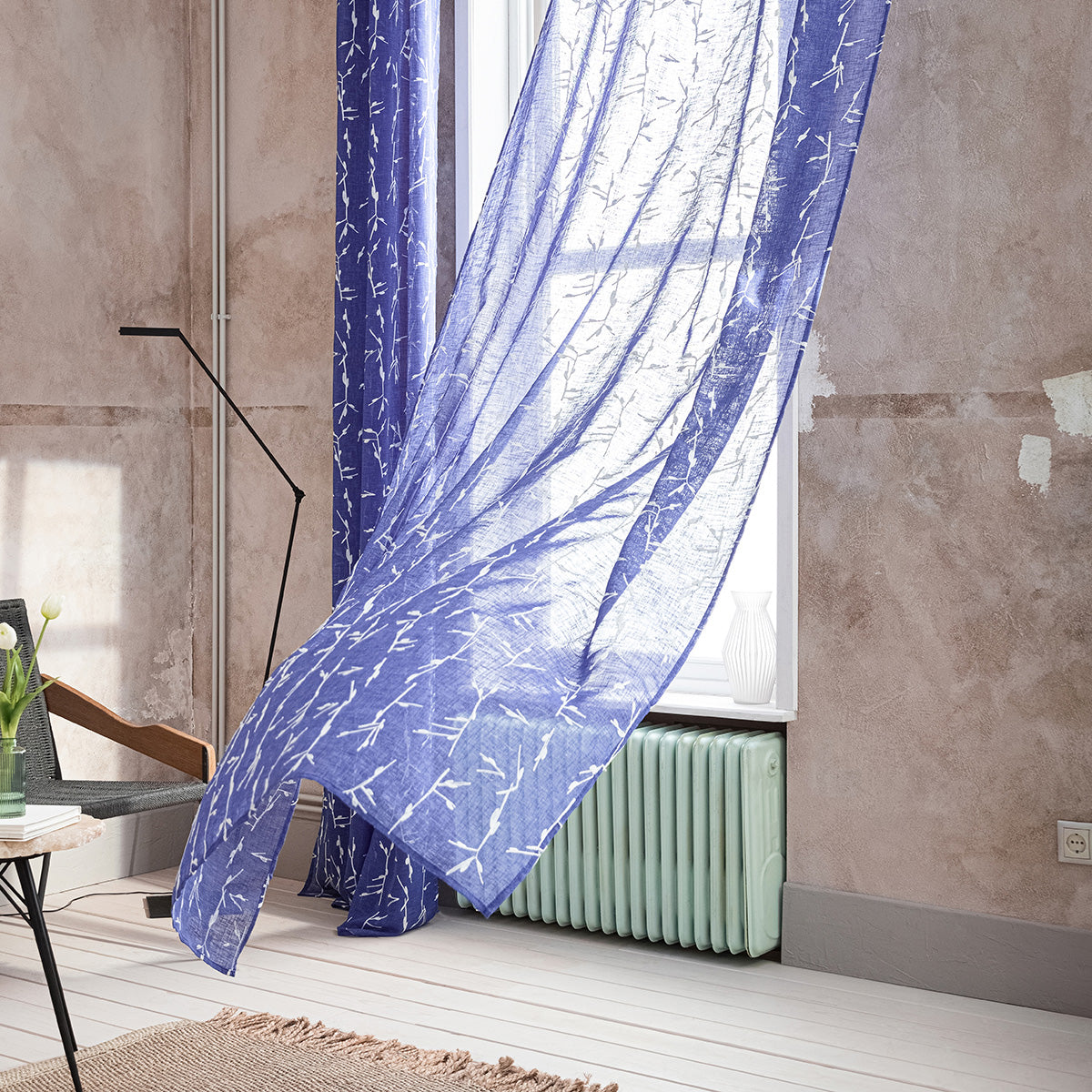 Curtain with studs 140x280cm Leaf Marine Blue 535/09