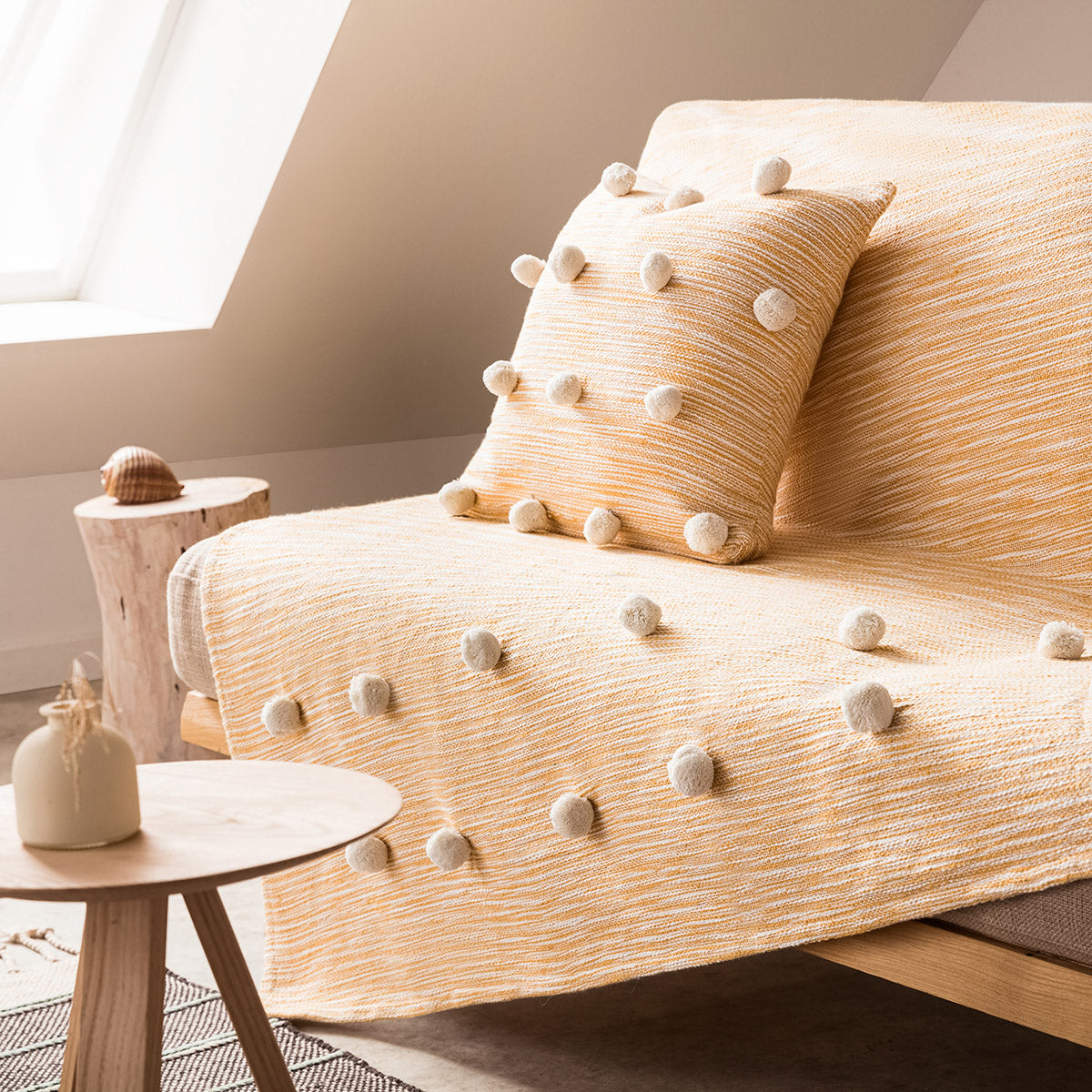 Διακοσμητικό Ριχτάρι 135x180cm Poms Mustard 555