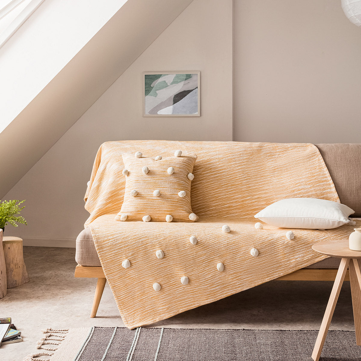 Διακοσμητικό Ριχτάρι 135x180cm Poms Mustard 555